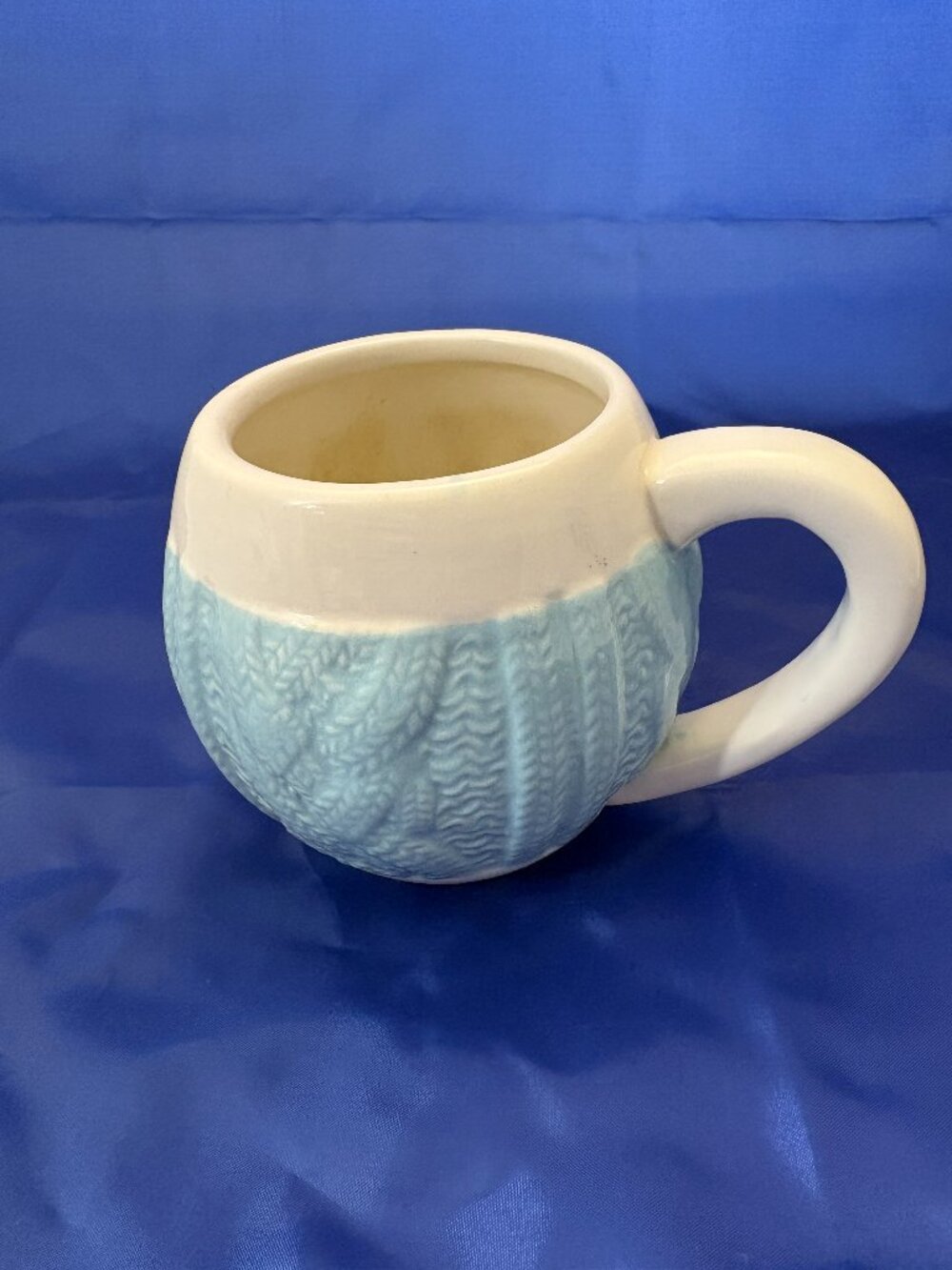 Blue & Cream Textured Ceramic Mug / Cup – Unique Coastal Style